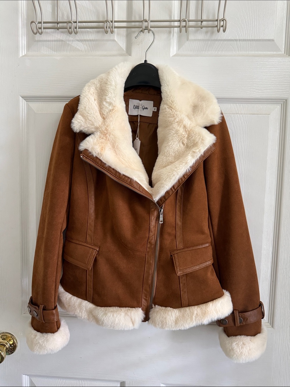 NWT Little Gem Faux Suede Sherpa Trim Jacket